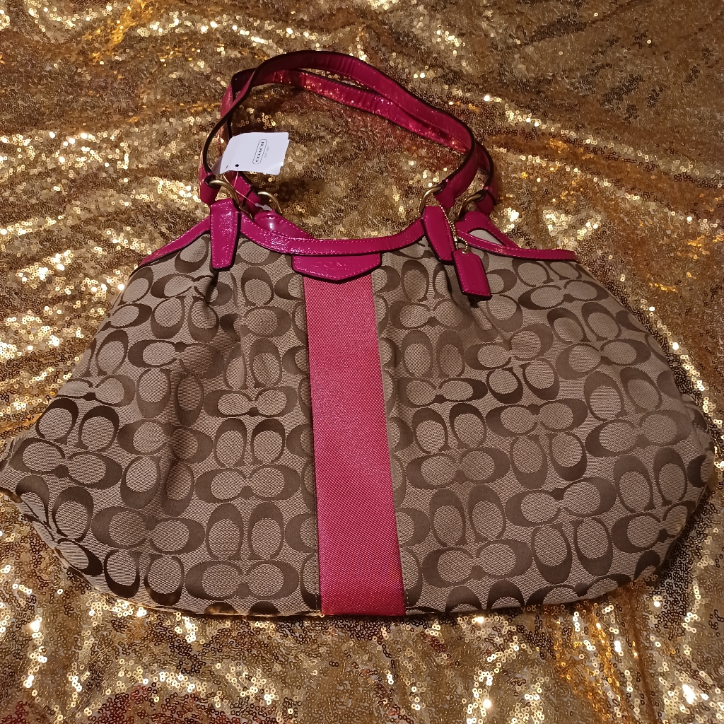 Khaki And Fuchsia Coach Bag